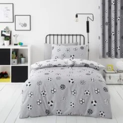 Dunelm Football Grey and White Reversible Duvet Cover and Pillowcase Set Polycotton, Patterned, Duvet Cover Sets -All Kids And Nursery Sales 2024 1000186816 alt02