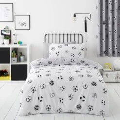 Dunelm Football Grey and White Reversible Duvet Cover and Pillowcase Set Polycotton, Patterned, Duvet Cover Sets -All Kids And Nursery Sales 2024 1000186816 alt03