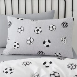 Dunelm Football Grey and White Reversible Duvet Cover and Pillowcase Set Polycotton, Patterned, Duvet Cover Sets -All Kids And Nursery Sales 2024 1000186816 alt04