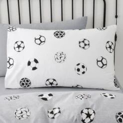 Dunelm Football Grey and White Reversible Duvet Cover and Pillowcase Set Polycotton, Patterned, Duvet Cover Sets -All Kids And Nursery Sales 2024 1000186816 alt05