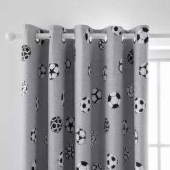 Dunelm Football Grey and White Blackout Eyelet Curtains MultiColoured, Polycotton, Patterned -All Kids And Nursery Sales 2024 1000186817 alt01
