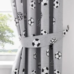 Dunelm Football Grey and White Blackout Eyelet Curtains MultiColoured, Polycotton, Patterned -All Kids And Nursery Sales 2024 1000186817 alt02