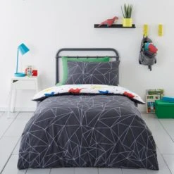 Dunelm Origami Dino 100% Cotton Reversible Duvet Cover and Pillowcase Set Patterned, Dinosaur, Duvet Cover Sets -All Kids And Nursery Sales 2024 1000186823 alt01