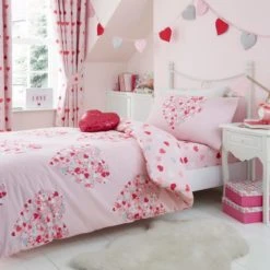 Dunelm Loveable Hearts Duvet Cover and Pillowcase Set Reversible, Duvet Cover Sets, Pink