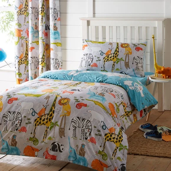 Dunelm My World Reversible Duvet Cover and Pillowcase Set Animals, Blue, Duvet Cover Sets 1 Dunelm My World Reversible Duvet Cover and Pillowcase Set Animals, Blue, Duvet Cover Sets