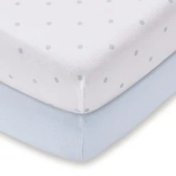 Dunelm Pack of 2 Blue 100% Cotton Jersey Cot Fitted Sheets Plain