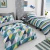 Dunelm Geo Green 2 Pack Duvet Cover and Pillowcase Set Reversible, Duvet Cover Sets, Polycotton