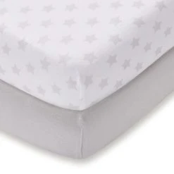 Dunelm Pack of 2 Grey 100% Cotton Jersey Cot Bed Fitted Sheets Plain