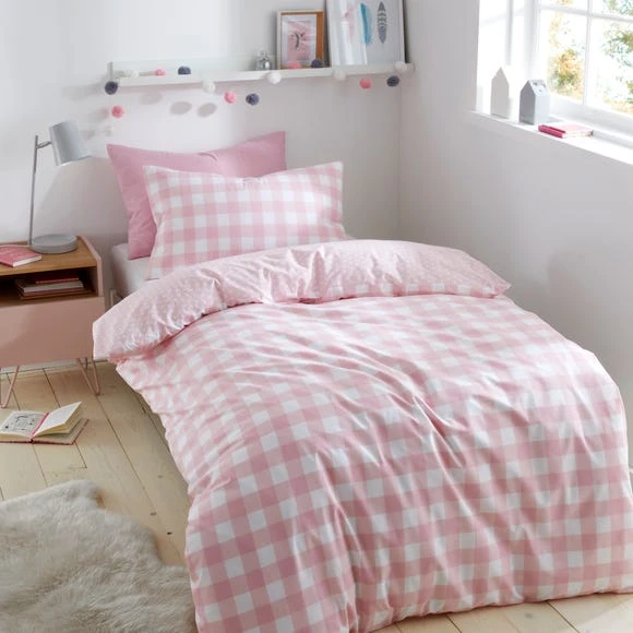 Dunelm Gingham Pink Duvet Cover and Pillowcase Set Reversible, Duvet Cover Sets, Polycotton 1 Dunelm Gingham Pink Duvet Cover and Pillowcase Set Reversible, Duvet Cover Sets, Polycotton