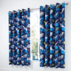 Dunelm Sharks Navy Blackout Eyelet Kids Curtains Polycotton, Eyelet Curtains