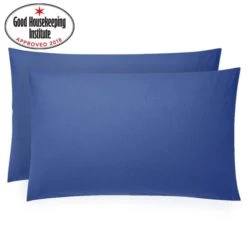 Dunelm Pack of 2 Kids Non Iron Plain Dye Navy Pillowcases Polycotton