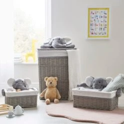 Kids Bedding Sales Shop 24 Dunelm Grey Plush Elephant Wicker Basket Boho, Storage Baskets, Plain