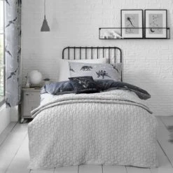 Dunelm Grey Stars Bedspread Bedspreads & Runners, Polyester, Quilted