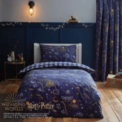 Harry Potter Hogwarts Glow in The Dark Duvet Cover and Pillowcase Set Patterned, Duvet Cover Sets, Light Blue