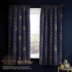 Harry Potter Hogwarts Blackout Pencil Pleat Curtains Polyester, MultiColoured, Patterned