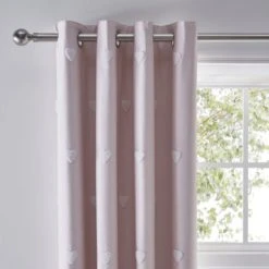 Dunelm Pink Tufted Hearts Blackout Eyelet Curtains Cotton