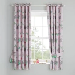 Dunelm Pink Pretty Sloth Blackout Eyelet Curtains Printed, Polycotton