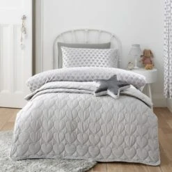 Dunelm Grey Heart Bedspread Quilted, Bedspreads & Runners, Polyester