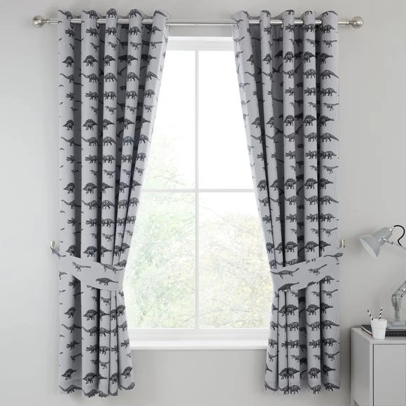 Dunelm Dinosaur Friends Grey 100% Cotton Blackout Eyelet Curtains Printed 1 Dunelm Dinosaur Friends Grey 100% Cotton Blackout Eyelet Curtains Printed