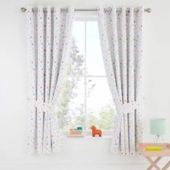 Dunelm Elements Rainbow Geometric 100% Cotton Blackout Eyelet Curtains MultiColoured, Printed