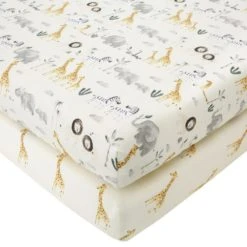 Dunelm Safari Natural 100% Cotton Pack of 2 Fitted Sheets Boho, Printed, Little Safari