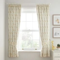 Dunelm Safari Natural 100% Cotton Blackout Pencil Pleat Curtains Boho, Printed, Little Safari
