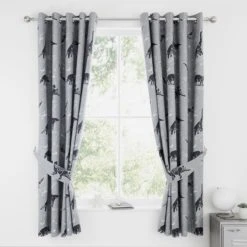 Dunelm Black Space Dinosaur Blackout Eyelet Curtains Printed, Polycotton