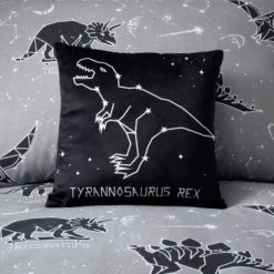 Dunelm Space Dinosaur Black LED Light Up Cushion Kids Cushion, Polyester, Patterned