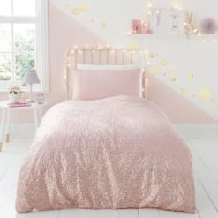 Dunelm Sequin Pink Duvet Cover and Pillowcase Set Duvet Cover Sets, Patterned, Polycotton