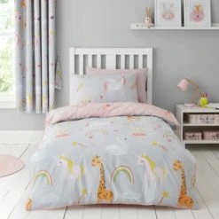 Dunelm Party Animals Grey Duvet Cover and Pillowcase Set Printed, Duvet Cover Sets, Reversible