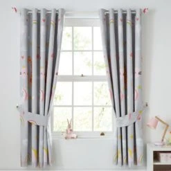 Dunelm Party Animals Grey Blackout Eyelet Curtains Polycotton, Printed