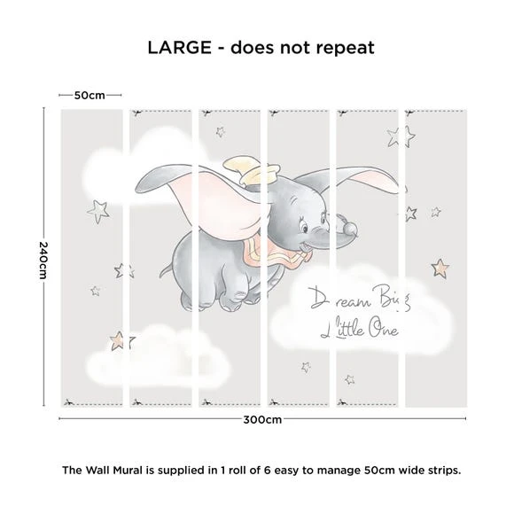 Disney Dumbo Wall Mural Kids, Paper, Grey 3 Disney Dumbo Wall Mural Kids, Paper, Grey - Image 3