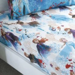 Disney Frozen 2 Multicoloured Fitted Sheet Patterned, Polycotton, Fitted Sheets