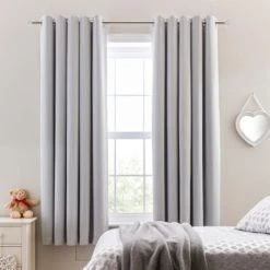 Dunelm Mia Elephant Grey Blackout Eyelet Curtains Plain, Light Grey, Polyester