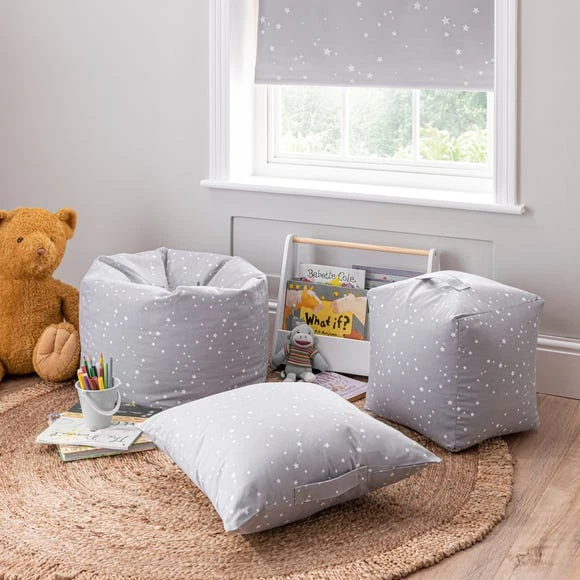 Dunelm Grey Stars Bean Cube Patterned, Beanbags, Cotton 2 Dunelm Grey Stars Bean Cube Patterned, Beanbags, Cotton - Image 2