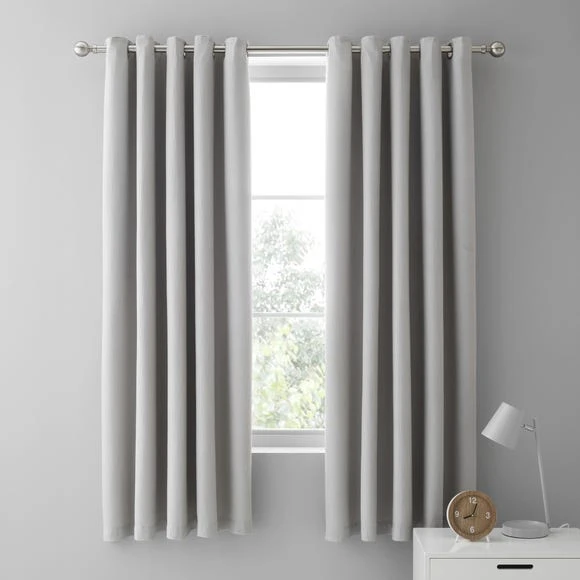 Dunelm Mini Waffle Grey Blackout Eyelet Curtains Plain, Light Grey, Cotton 1 Dunelm Mini Waffle Grey Blackout Eyelet Curtains Plain, Light Grey, Cotton