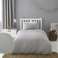 Dunelm Mini Waffle Grey 100% Cotton Duvet Cover and Pillowcase Set Duvet Cover Sets, Light Grey, Little Safari