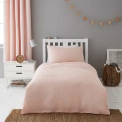 Dunelm Mini Waffle Shell Pink 100% Cotton Duvet Cover and Pillowcase Set Duvet Cover Sets, Light Pink