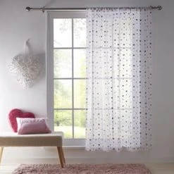 Dunelm Metallic Pink Hearts Voile Panel Voile Panels, Light Pink, Polyester