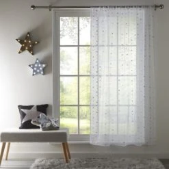 Dunelm Metallic Silver Stars Voile Panel Polyester, Voile Panels
