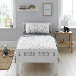 Dunelm Jersey Monochrome Spotted 100% Cotton Cot Bed / Toddler Duvet Cover and Pillowcase Set Reversible, Duvet Cover Sets