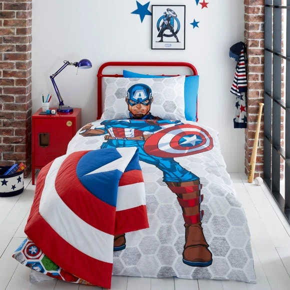 Disney Marvel Captain America Reversible Duvet Cover and Pillowcase Set Polycotton, Duvet Cover Sets, Patterned 1 Disney Marvel Captain America Reversible Duvet Cover and Pillowcase Set Polycotton, Duvet Cover Sets, Patterned