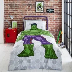 Dunelm Marvel Hulk Reversible Duvet Cover and Pillowcase Set Duvet Cover Sets, Polycotton, Patterned