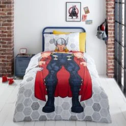Dunelm Marvel Thor Reversible Duvet Cover and Pillowcase Set Duvet Cover Sets, Polycotton, Patterned