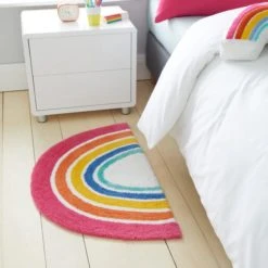 Dunelm Pink Rainbow Rug Patterned, Rugs, Polycotton
