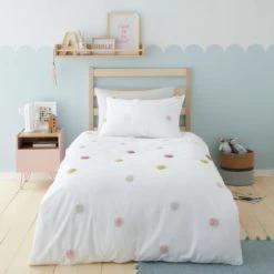 Dunelm Tufted Spots 100% Cotton Single Duvet Cover and Pillowcase Set Duvet Cover Sets, Embroidered