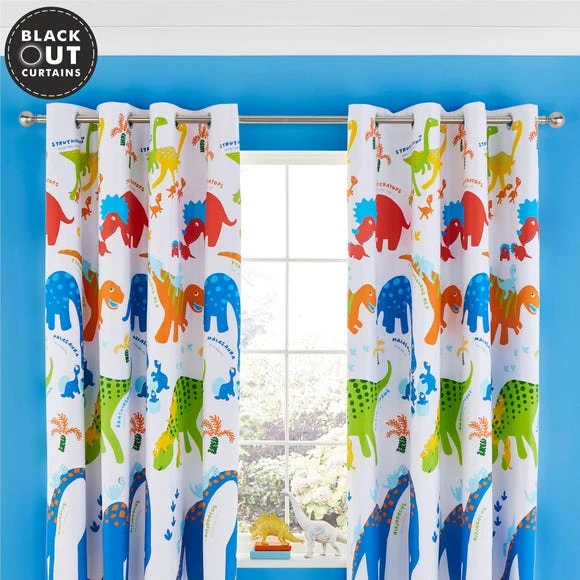 Catherine Lansfield Dino-Saw Blackout Eyelet Curtains Dinosaur, Kids, Polycotton 1 Catherine Lansfield Dino-Saw Blackout Eyelet Curtains Dinosaur, Kids, Polycotton