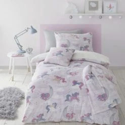Catherine Lansfield Unicorn Dreams Glow In The Dark Duvet Cover and Pillowcase Set Duvet Cover Sets, Reversible, Polyester