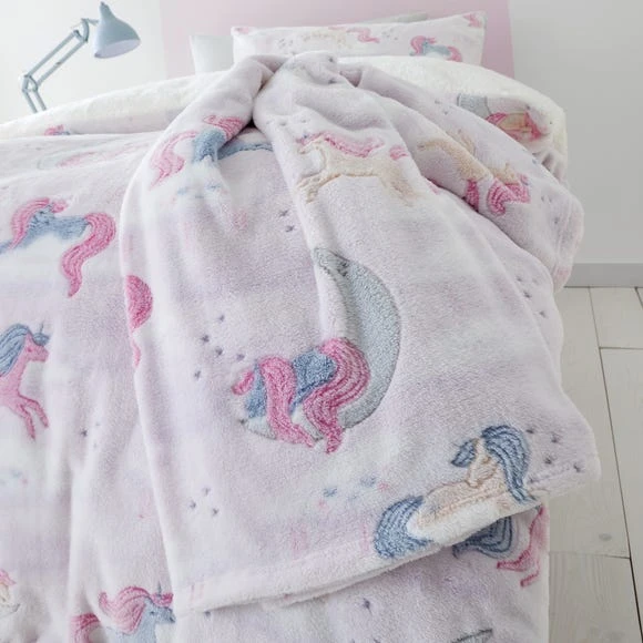 Catherine Lansfield Pink Unicorn Dreams Glow In The Dark Throw Blankets & Throws, Fleece, Patterned 1 Catherine Lansfield Pink Unicorn Dreams Glow In The Dark Throw Blankets & Throws, Fleece, Patterned