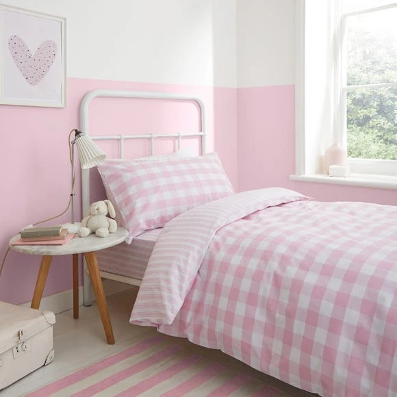 Bianca Cotton Bianca Check And Stripe 100% Cotton Pink Duvet Cover and Pillowcase Set Duvet Cover Sets, Reversible, Light Pink 1 Bianca Cotton Bianca Check And Stripe 100% Cotton Pink Duvet Cover and Pillowcase Set Duvet Cover Sets, Reversible, Light Pink